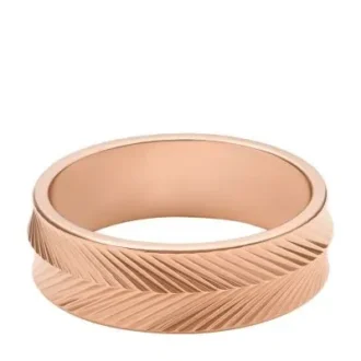 Anillo de acero inoxidable tono oro rosa con textura lineal Harlow