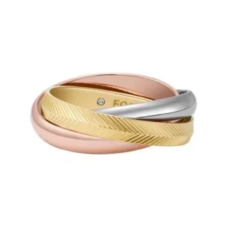 Anillo de acero inoxidable tricolor con eslabones entrelazados Harlow