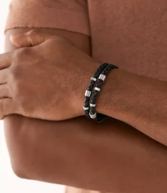 Bronson Leather Essentials Pulsera de cuero negro