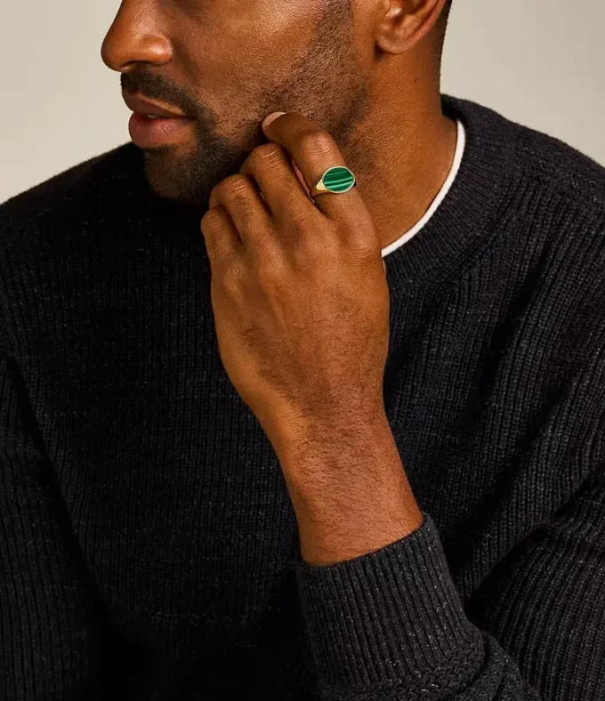 Colección Ellis Signet Anillo de sello con malaquita verde