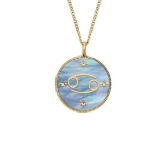 Collar con colgante de acero inoxidable dorado y nácar negro Sutton Zodiac de Cáncer