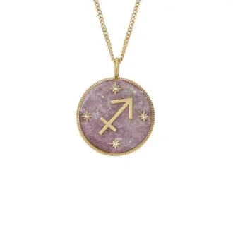 Collar con colgante de amatista púrpura y acero inoxidable dorado del signo zodiacal Sagitario Sutton