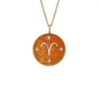 Collar con colgante de cornalina roja y acero inoxidable dorado Aries Sutton Zodiac