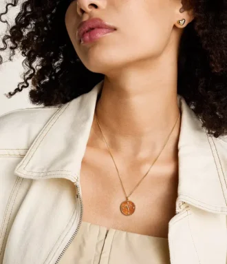Collar con colgante de cornalina roja y acero inoxidable dorado Aries Sutton Zodiac