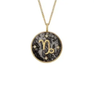 Collar con colgante de hematita gris y acero inoxidable dorado Capricorn Sutton Zodiac