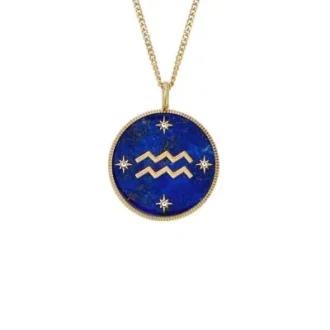 Collar con colgante de lapislázuli azul y acero inoxidable dorado del signo zodiacal Acuario Sutton