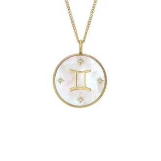 Collar con colgante de madreperla blanca y acero inoxidable dorado Gemini Sutton Zodiac