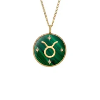 Collar con colgante de malaquita verde y acero inoxidable dorado del signo zodiacal Tauro Sutton