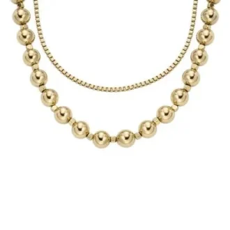 Collar de cuentas de acero inoxidable dorado apiladas
