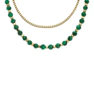 Collar de cuentas de malaquita verde reconstituida All Stacked Up