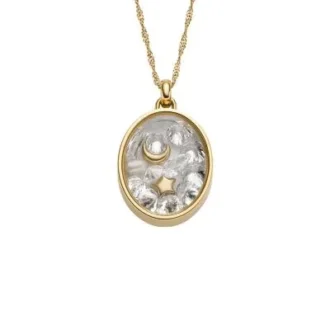 Collar Sutton Shaky Glitz con colgante de luna y estrella de acero inoxidable dorado
