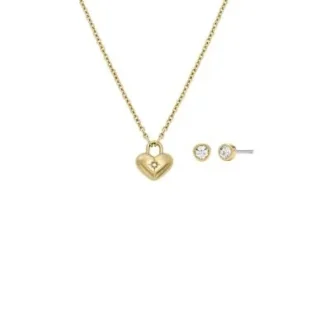 Conjunto de regalo de collar y aretes de acero inoxidable dorado con forma de corazón Sadie