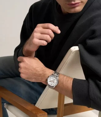 Conjunto de reloj con brazalete multifunción Fenmore en tono plateado