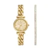 Conjunto de reloj y brazalete Carlie de acero inoxidable dorado con tres agujas