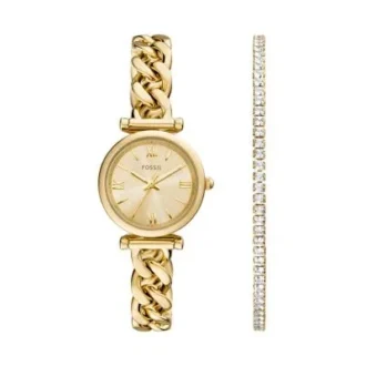 Conjunto de reloj y brazalete Carlie de acero inoxidable dorado con tres agujas