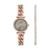 Conjunto de reloj y brazalete Carlie de acero inoxidable en tono oro rosa con tres agujas