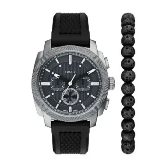 Conjunto de reloj y brazalete de silicona negra con cronógrafo Machine