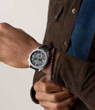 Conjunto de reloj y brazalete de silicona negra con cronógrafo Machine