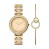 Conjunto de reloj y brazalete Karli de tres agujas en tono dorado