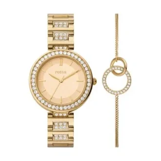 Conjunto de reloj y brazalete Karli de tres agujas en tono dorado Conjunto de reloj y brazalete Karli de tres agujas en tono dorado