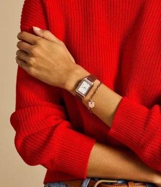 Conjunto de reloj y pulsera Raquel de tres agujas con fecha, de cuero marrón medio