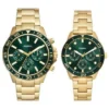 Conjunto de relojes multifunción de acero inoxidable dorado para él y para ella Conjunto de relojes multifunción de acero inoxidable dorado para él y para ella