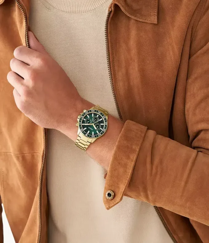 Conjunto de relojes multifunción de acero inoxidable dorado para él y para ella Conjunto de relojes multifunción de acero inoxidable dorado para él y para ella