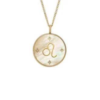 Leo Sutton Zodiac Collar con colgante de acero inoxidable dorado y nácar dorado