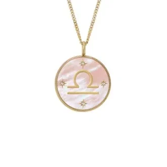 Libra Sutton Zodiac Collar con colgante de acero inoxidable dorado y nácar rosa