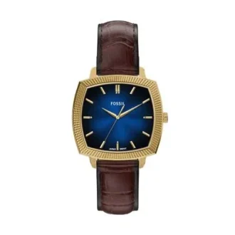 Nick Jonas x Fossil Machine Luxe Blue Vignette Reloj de tres agujas con correa de piel de cocodrilo marrón