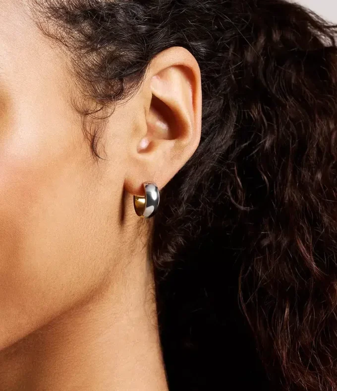 Pendientes de aro de acero inoxidable bicolor Ellis Domed Collection Pendientes de aro de acero inoxidable bicolor Ellis Domed Collection