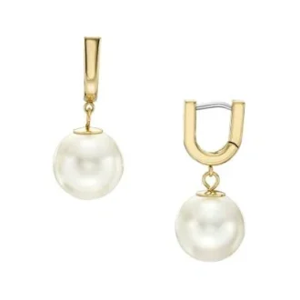 Pendientes de aro Heritage Pearl D-Link de acero inoxidable dorado