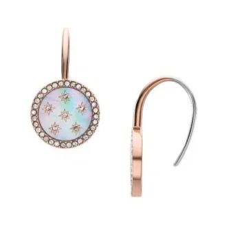 Pendientes largos clásicos Merrit de acero inoxidable dorado con nácar rosa
