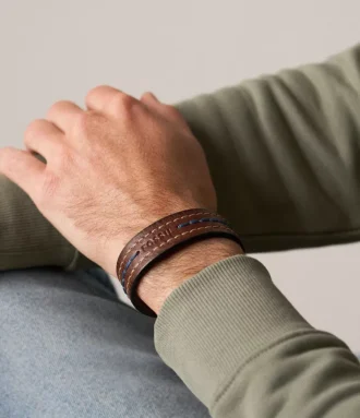 Pulsera de cuero marrón con pespuntes Everett