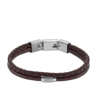 Pulsera de cuero marrón con textura moleteada a máquina y múltiples hilos