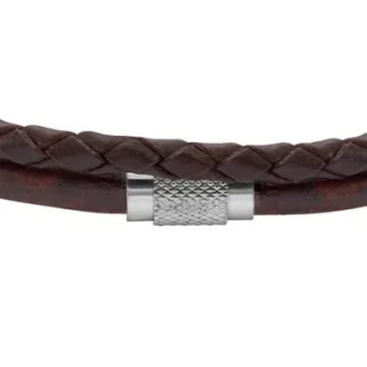 Pulsera de cuero marrón con textura moleteada a máquina y múltiples hilos