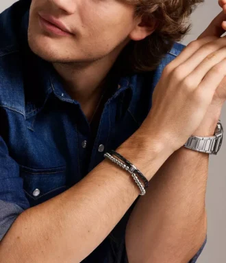 Pulsera de cuero negro con cuentas Townsman