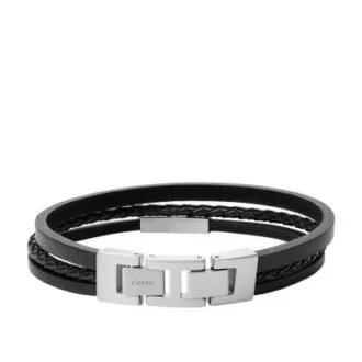 Pulsera de cuero negro de varias vueltas Townsman