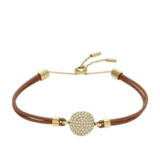 Pulsera Ellis Glitz Disc con componentes de cuero marrón medio Pulsera Ellis Glitz Disc con componentes de cuero marrón medio