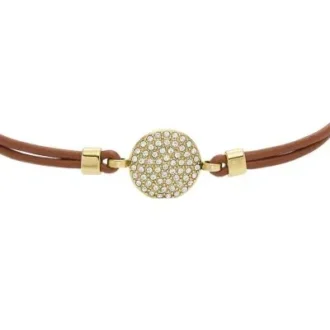 Pulsera Ellis Glitz Disc con componentes de cuero marrón medio Pulsera Ellis Glitz Disc con componentes de cuero marrón medio