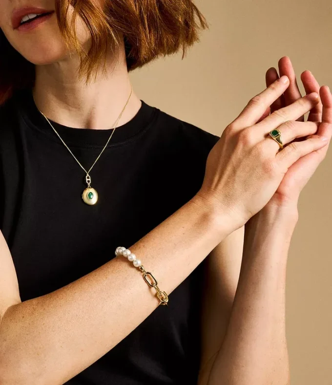 Pulsera Heritage Pearl D-Link de acero inoxidable dorado Pulsera Heritage Pearl D-Link de acero inoxidable dorado