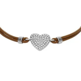 Pulsera Sutton Glitz Heart con correa de cuero marrón