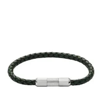 Pulsera tipo estación de cuero con textura moleteada a máquina y acero inoxidable