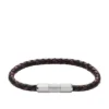 Pulsera tipo estación de cuero con textura moleteada a máquina y acero inoxidable Pulsera tipo estación de cuero con textura moleteada a máquina y acero inoxidable