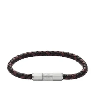 Pulsera tipo estación de cuero con textura moleteada a máquina y acero inoxidable