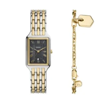 Raquel Reloj y brazalete de acero inoxidable bicolor con tres agujas y fecha
