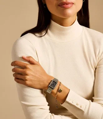 Raquel Reloj y brazalete de acero inoxidable bicolor con tres agujas y fecha