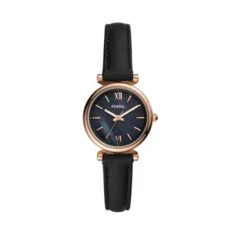 Reloj Carlie Mini de tres agujas con correa de piel negra
