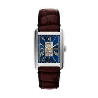 Reloj Carraway automático de piel de cocodrilo marrón