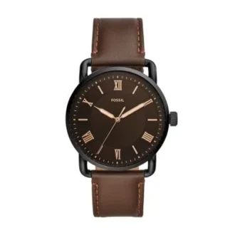 Reloj Copeland de 42 mm con tres agujas y correa de piel marrón